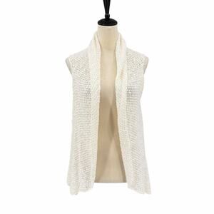 Isda & Co White Crochet Cotton Linen Blend Layering Vest Sleeveless Cardigan